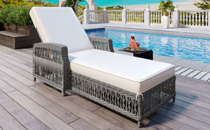 English Elm Go Outdoor Wicker Chaise Lounge Recliner with Ergonomic Armrests and Thick Cushion for Patio Beige+Grey N704P248779A