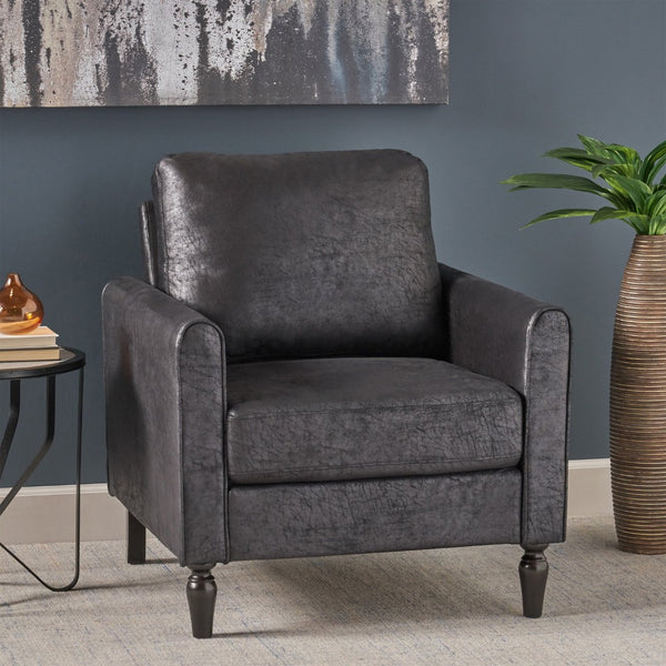 English Elm Chair Low Profile Club Seat Birch Frame Microfiber Upholstery Modern Living Room 63565.00MFBLK