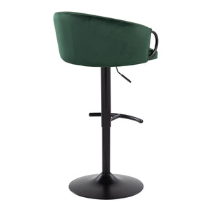 English Elm Claire Contemporary Adjustable Barstool with Swivel, Velvet Upholstery, Metal Base & Rounded T Footrest - Set of 2 Green B202S00774