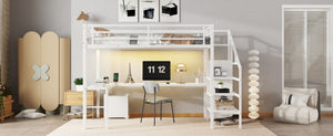 English Elm W00092aak-2 Metal Twin Xl Loft Bed with Wardrobe Desk Led Lighting and Stair Storage W1580P309650