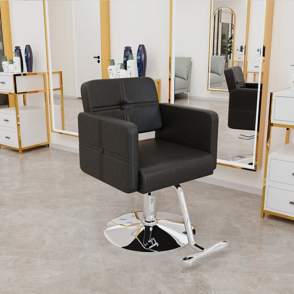English Elm Fashionable Hydraulic Salon Chair Black Pu Leather Swivel Seat for Styling Studios W1151P361700