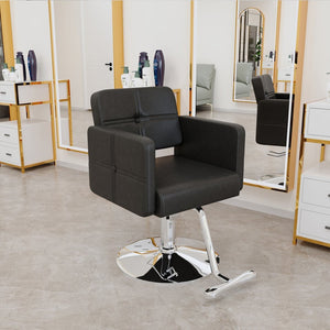 English Elm Fashionable Hydraulic Salon Chair Black Pu Leather Swivel Seat for Styling Studios W1151P361700