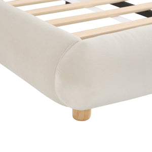 English Elm King Curved Velvet Upholstered Low Profile Platform Bed Sculpted Headboard Modern Beige W5632P452160