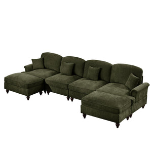 English Elm Classic U Shape 4 Seater Modular Sectional Sofa – Elegant Chenille With Removable Skirts & Ottomans W3041S00273