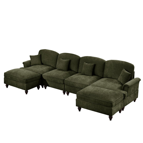 English Elm Classic U Shape 4 Seater Modular Sectional Sofa – Elegant Chenille With Removable Skirts & Ottomans W3041S00273