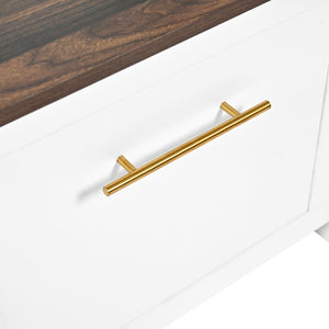 English Elm ON-TREND Rustic 4-in-1 Hall Tree with Bench, 6 Gold Hooks, Shoe Storage, Drawers & Anti-Tip Safety White N721P272898K