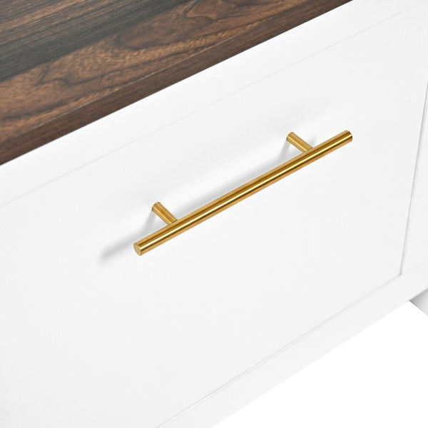 English Elm On-trend Entryway Hall Tree with Gold Hooks Bench Drawers and Shoe Cabinet Storage White N721S000056K-1