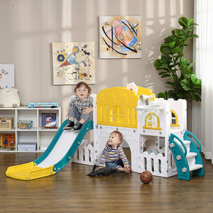 English Elm Qaba 8 in 1 Toddler Indoor Playset with Slide Climber Tunnel Basketball Hoop W2225P217350