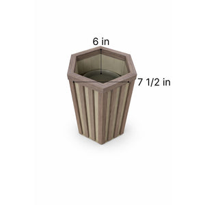 English Elm Hexagon Column Aluminum Planter Geometric Outdoor Pot with Wood Tone Powder Coat Finish Ash Brown B2755P462183