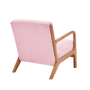 English Elm Wooden Nordhavn Lounge Chair with Ribbed Corduroy Upholstery, Solid Wood Frame and Lumbar Support Pink B343P329318