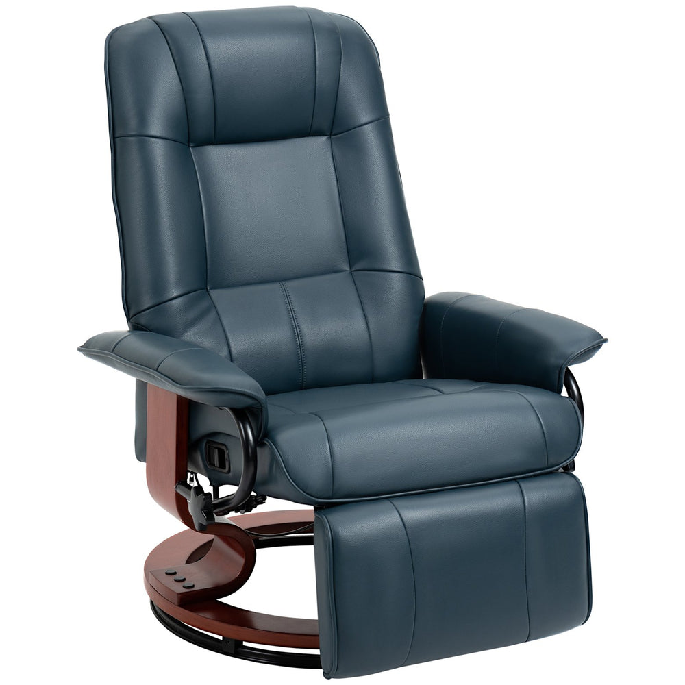 English Elm HOMCOM Blue Faux Leather Manual Recliner Chair with Swivel Wood Base, 145° Recline & Footrest Comfort W2225P173865