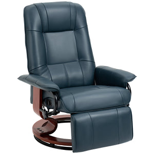 English Elm HOMCOM Blue Faux Leather Manual Recliner Chair with Swivel Wood Base, 145° Recline & Footrest Comfort W2225P173865
