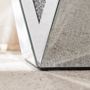 English Elm Inverted Triangle Mirrored Side Table with Crystal Inlays for Glam Living Spaces W1005P416726