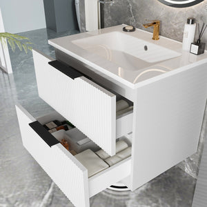 English Elm 24 Compact Bathroom Vanity with Sink — Floor-Standing Stability, Soft-Close Drawers, Large Storage, Durable Finish Matte White 26.38 L x 22.83 W x 7.87 H W3520S00004