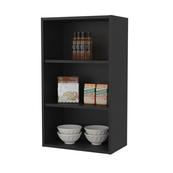 English Elm Wenge Wall-Mounted Cabinet With Open Shelves For Stylish Kitchen Storage And Easy Access Solutions B062P252211-GIGA