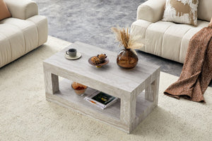 English Elm Modern Two Tier Rectangular Coffee Table with Open Shelf Mdf Build for Living Rooms W3875P389660