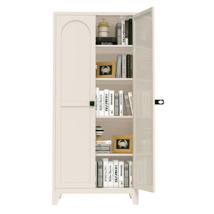 English Elm 71'' Steel 2-Door Locking Cabinet with Adjustable Shelves, Secure Metal Storage for Home Office Beige W3387P306326