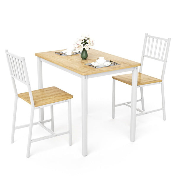 English Elm Dining Table Set 3 Piece Industrial Steel Frame with Melamine Top for Kitchen Nook White+Natural W1162P424923