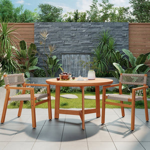 English Elm Christopher Knight Home® - Outdoor Rope Woven Acacia Dining Chair Set with Breathable Backrest and Durable Weather‑Resistant Wood Teak 39.5 L x 24.25 W x 10.25 H N776P247440T