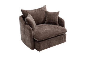 English Elm 360° 360 Swivel Oversized Chenille Armchair with Pocket Spring Seat and Three Throw Pillows Brown W1361S00073