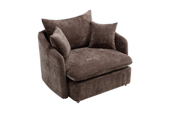 English Elm 360° 360 Swivel Oversized Chenille Armchair with Pocket Spring Seat and Three Throw Pillows Brown W1361S00073