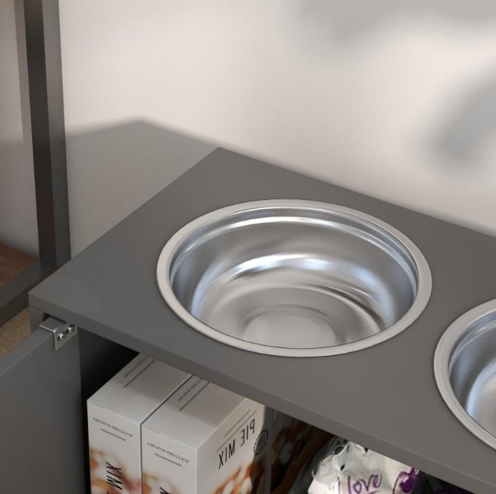 English Elm Pet Feeder Station with Mdf Storage Cabinet and Raised Stainless Steel Bowls for Large Dogs T3971P412290