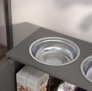 English Elm Pet Feeder Station with Mdf Storage Cabinet and Raised Stainless Steel Bowls for Large Dogs T3971P412290