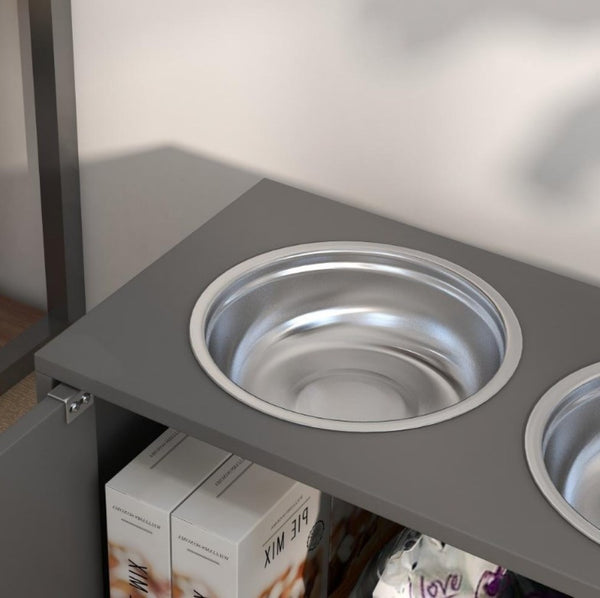 English Elm Pet Feeder Station with Mdf Storage Cabinet and Raised Stainless Steel Bowls for Large Dogs T3971P412290