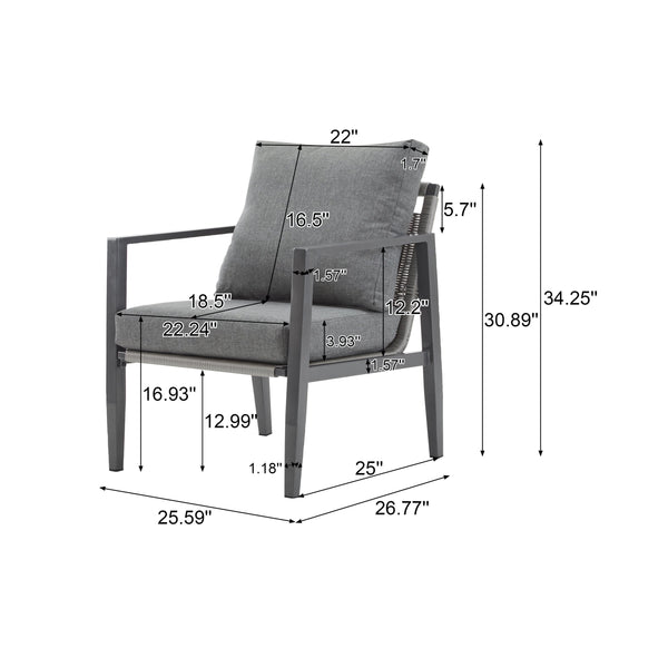 English Elm Christopher Knight Home® - [Set Of 2] Gray Aluminum Lounge Chairs With Plush Cushions And Modern Rope Accents For All Spaces N767P237034G_2