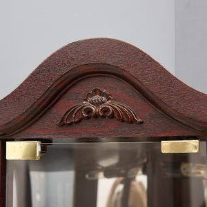 English Elm Glass Corner Curio Cabinet Lighted Dark Wood Display with Carved Crown Floral Detail Cherry W2275P292645