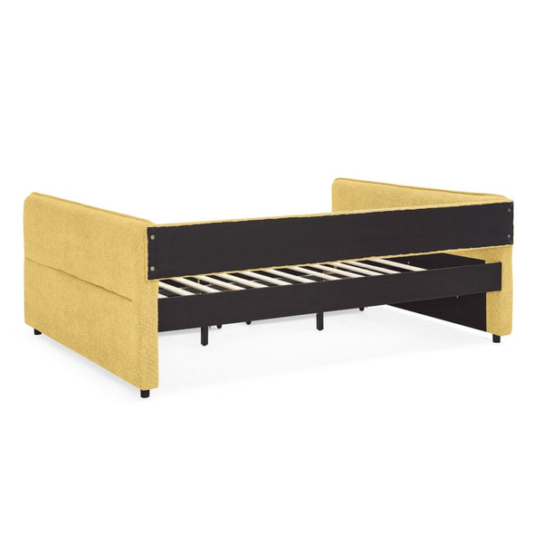 English Elm Queen Boucle Tufted Daybed Sofa with Storage Drawers Eucalyptus Frame Guest Room Yellow W1413S00180