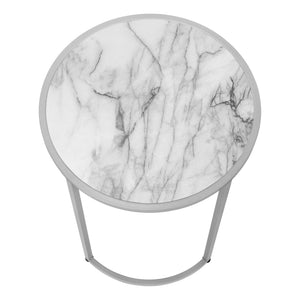 English Elm Accent Table - Elegant Round Design With White Marble Look And Grey Metal Base For Modern Spaces B2710P218983