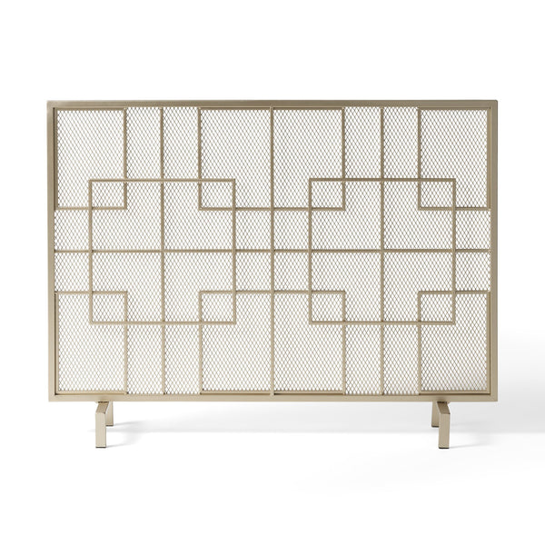 English Elm Christopher Knight Home® - FIRE Dorothy Modern Single Panel Iron Screen with Geometric Mesh Shield — Elegant Hearth Protection Gold 65178.00