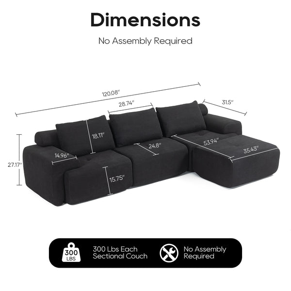 English Elm L-Shaped Convertible Sectional Sofa with Memory Foam, Steel Frame, No Assembly, Corduroy Comfort Black W2959S00016