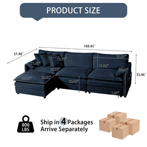English Elm Modular Sectional Sofa - Luxurious Oversized Deep Seat L-Shaped Couch With Movable Ottoman, Blue W3163S00020