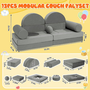 English Elm 14pcs Modular Foam Play Couch Set Convertible Toddler Fort Builder for Playrooms Dark Gray T5880P493428