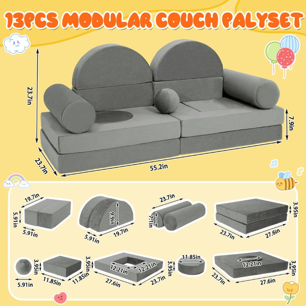 English Elm 14pcs Modular Foam Play Couch Set Convertible Toddler Fort Builder for Playrooms Dark Gray T5880P493428
