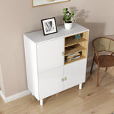 Hearth and Haven Hike Cabinet with 3 Open Storages, 3 Doors and Leather Handles, White W1781P148611