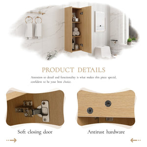 English Elm 12 Inch Oak Wall Mounted Cabinet Soft Close Door Narrow Bathroom Study Storage Unit W1972P457942