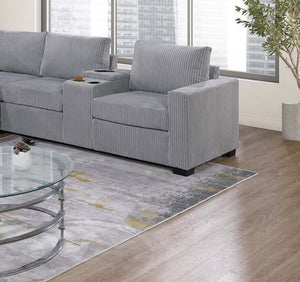 English Elm Modern 4-Piece Corduroy L-Shaped Sectional Sofa with Console, Cup Holders, USB Port, Plush Seating Light Gray 53.5 L x 39 W x 27 H B011S01753