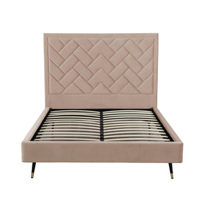 English Elm Crosby Velvet Queen Bed: Elegant Nude Upholstery, Chevron-Stitched Headboard & Easy Assembly Support B365S00040