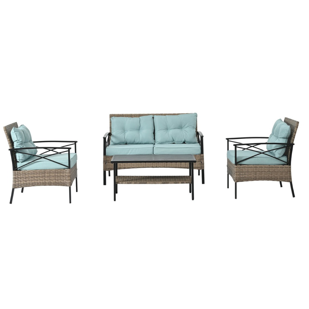 English Elm Patio Four-Piece Wicker Furniture Set - Stylish Outdoor Seating With Plush Cushions & Metal Table W1703S00031-GIGA