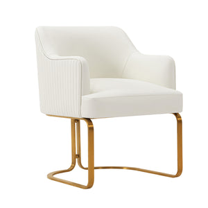 English Elm Raya Solid Wood Vegan Leather Dining Chair with Gold Geometric Base, Ribbed Back & High-Density Foam Ivory B365P397727