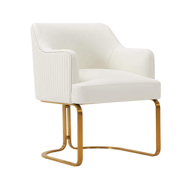 English Elm Raya Solid Wood Vegan Leather Dining Chair with Gold Geometric Base, Ribbed Back & High-Density Foam Ivory B365P397727