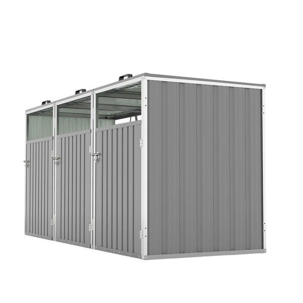 English Elm Garbage Bin Shed Galvanized Steel Enclosure Fits Three Cans with Lockable Waterproof Lid Light Gray W1598P357717