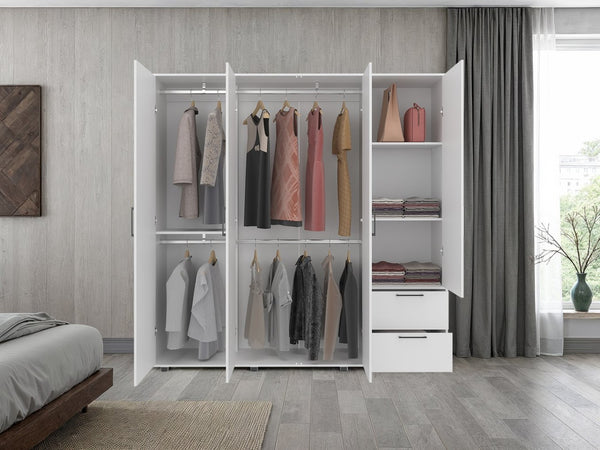 English Elm Bosko Three Door Wardrobe Armoire with Drawers Hanging Rod Black Wengue Finish B097S00270
