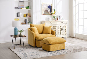 English Elm 360° 360 Swivel Oversized Chenille Armchair with Pocket Spring Seat and Three Throw Pillows Yellow W1361S00048