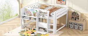 English Elm Full Size Low Loft Bed With Desk, Storage Solutions & Whiteboard For Creative Learning – White Finish N7090005005K