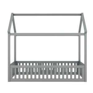 English Elm Twin Pine House Bed with Roof, Fence & Door — Enclosed Playful Design for Cozy Sleep and Imagination Gray WF531501AAE