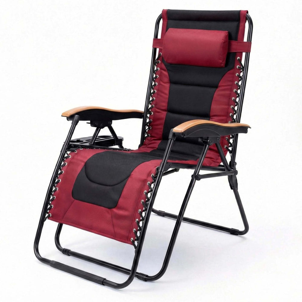 English Elm Oversized Zero Gravity Patio Recliner with Mesh Seat Wood Arms and Cup Holder W5159P445931